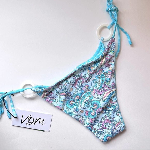 🆕 NWT REVOLVE Bikini REVERSIBLE PAISLEY CHECK VDM PASTEL MINT BLUE STRING - Picture 11 of 15